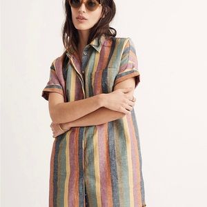 Madewell Courier Multicolor Vertical Stripe Linen Collared Shift Shirt Dress